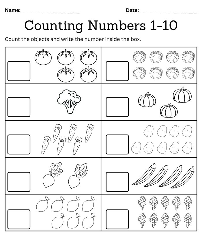 Brightly colored worksheet for kindergarteners to practice writing numbers 1-10