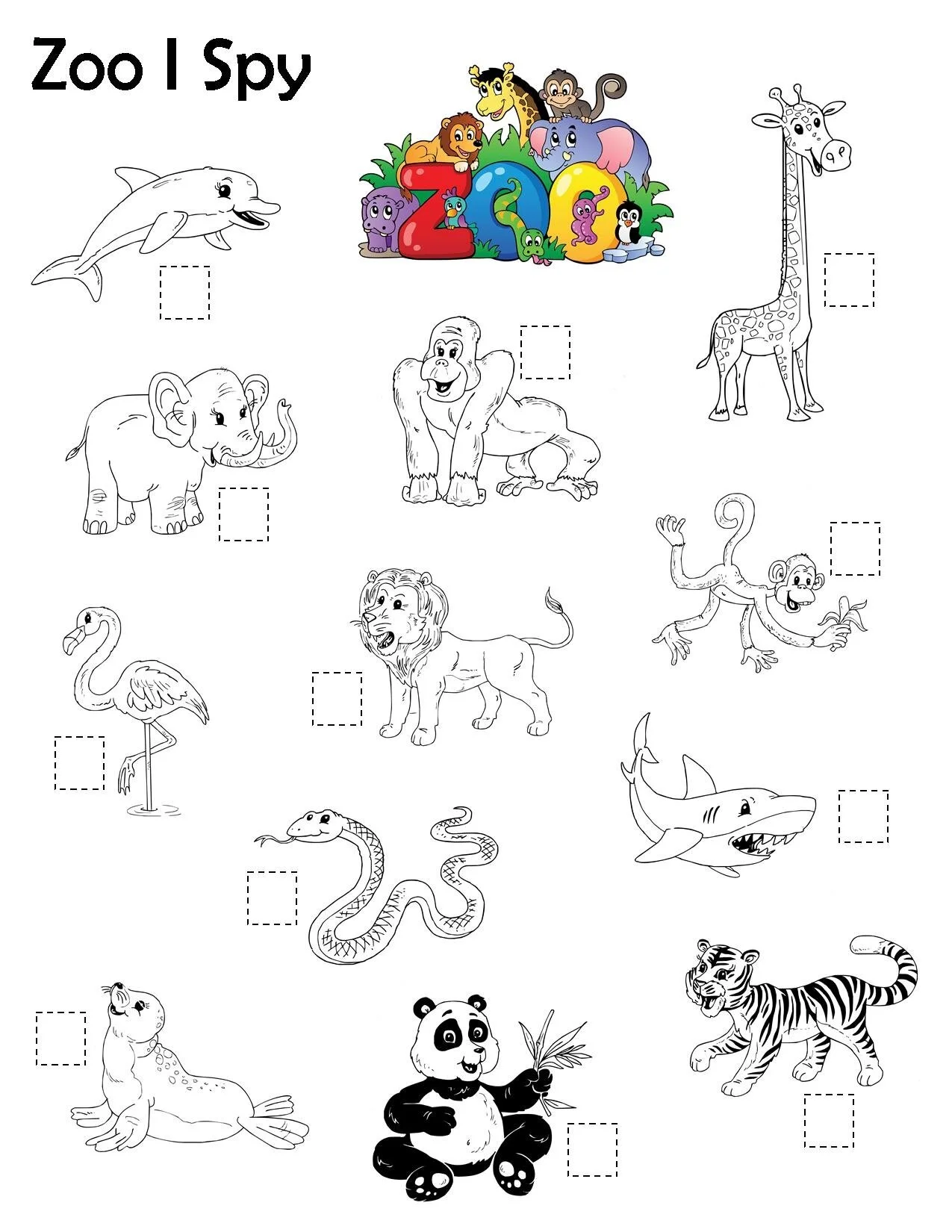 At the Zoo multiplication worksheet for early learners Adjective identification worksheet featuring animals at the zoo for kindergarten students