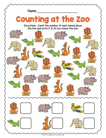 Interactive "At the Zoo" worksheet designed for young learners to practice multiplication Colorful multiplication worksheet featuring zoo animals for kindergarten students
