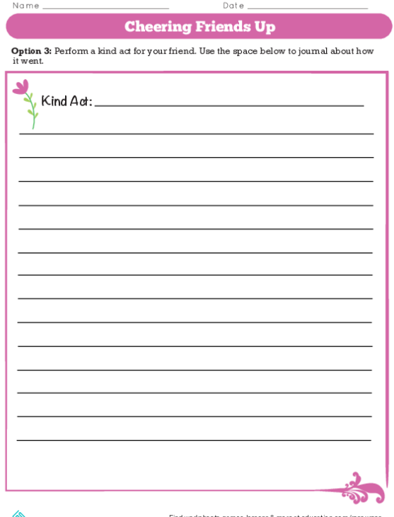 Cheering Friends Up Worksheet for Second Grade Writing Practice Second grade student worksheet featuring three kind task options to help cheer up friends