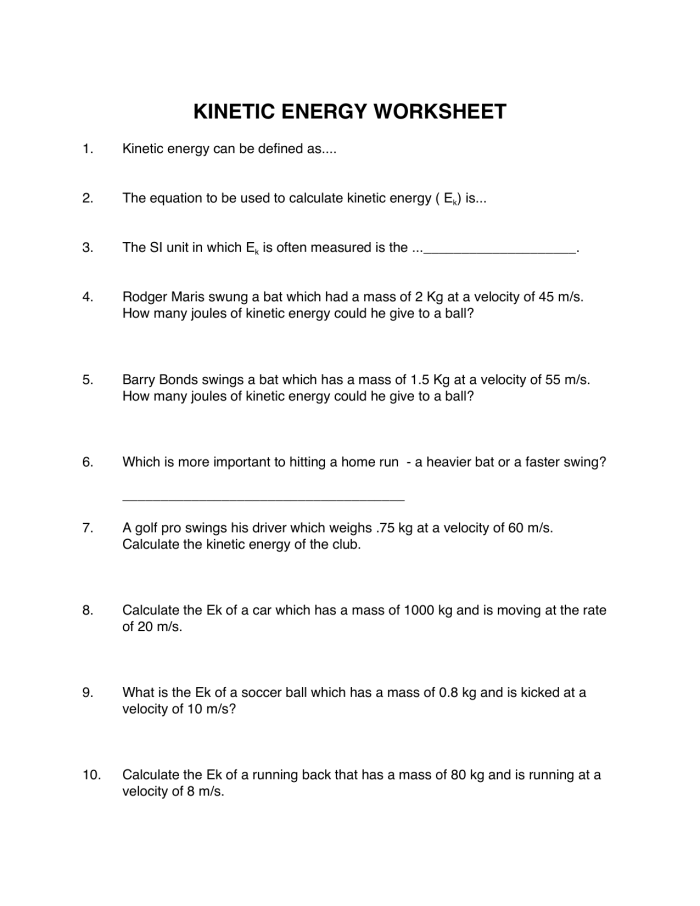 Kinetic Energy and Temperature Change Worksheet for Sixth Graders Students conducting a fictional experiment on kinetic energy and temperature change in a science worksheet