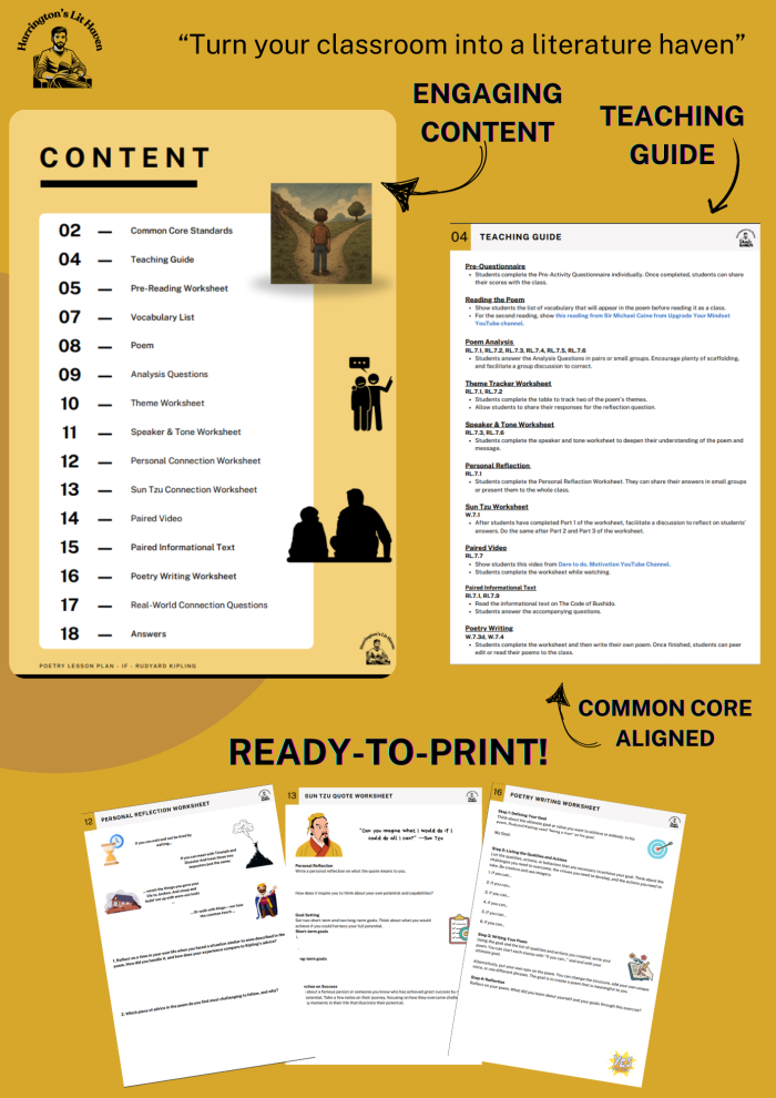 Fourth grade students practicing literary analysis on a Rudyard Kipling theme identification worksheet