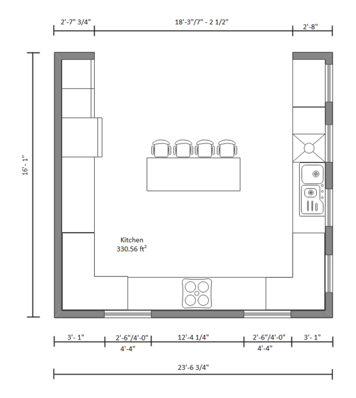 Fourth grade math worksheet featuring a kitchen floor area calculation activity