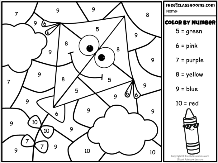 Color by number worksheet featuring a cheerful kite for pre-K students