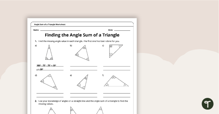 Fourth grade geometry worksheet featuring diagrams of acute obtuse right and straight angles