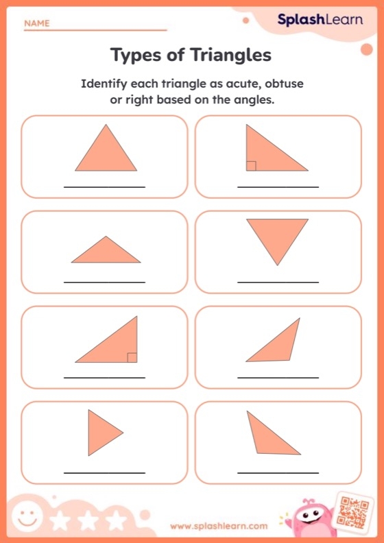 Fourth grade worksheet for identifying acute, obtuse, straight, and right angles