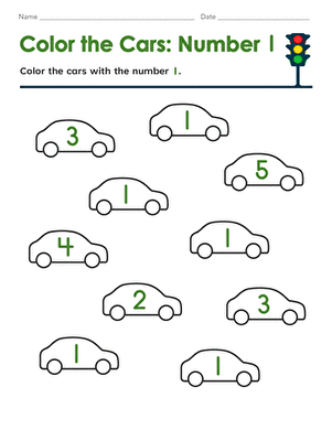 Worksheet for teaching the number 1 to Pre-K students using mixed operations
