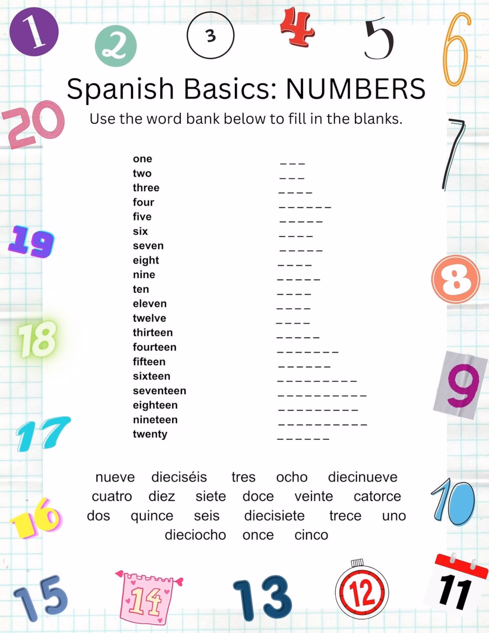 Worksheet illustrating the number 8 for early math learning with fractions