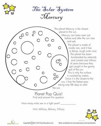 Phonics worksheet for Third Grade Worksheet for teaching third graders about Mercury, the smallest planet in our solar system. Engaging 'Know Your Planets' worksheet focused on Mercury for phonics learning.