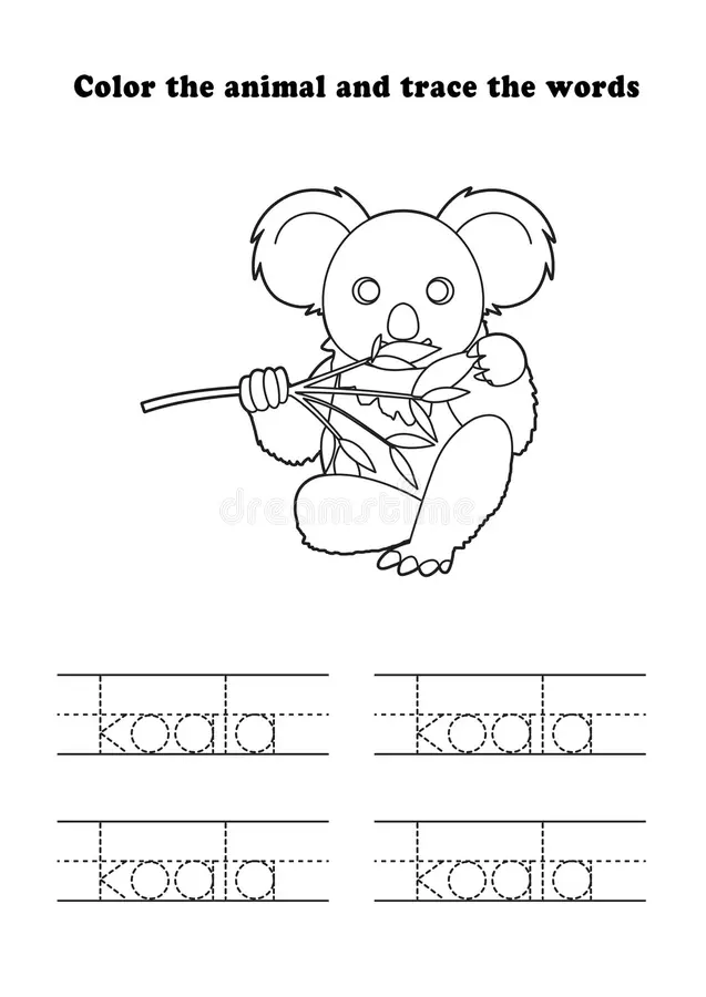 First grade science worksheet featuring a cute koala for students to color
