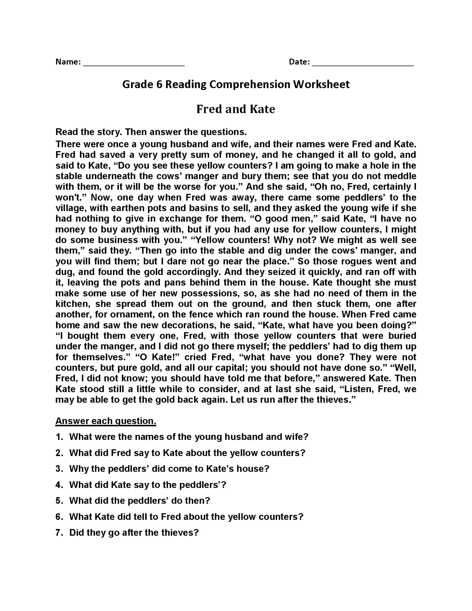 Sixth grade informational reading worksheet featuring a biography of civil rights activist Fred Korematsu