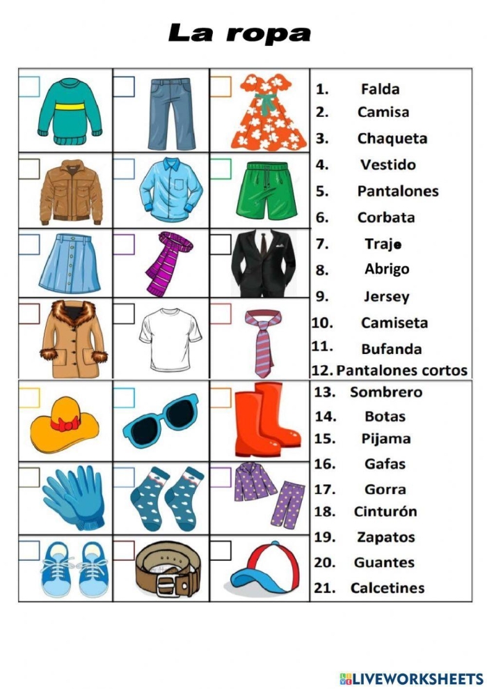 Second grade student completing a clothing vocabulary worksheet for geometry class