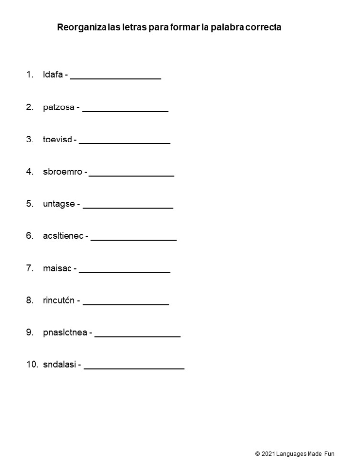 Second grade Spanish clothing vocabulary worksheet showing la ropa items for geometry practice