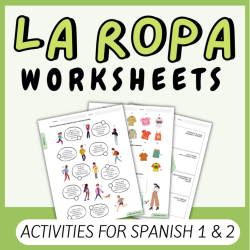 Second grade students learning Spanish clothing vocabulary with la ropa worksheet activities and illustrations