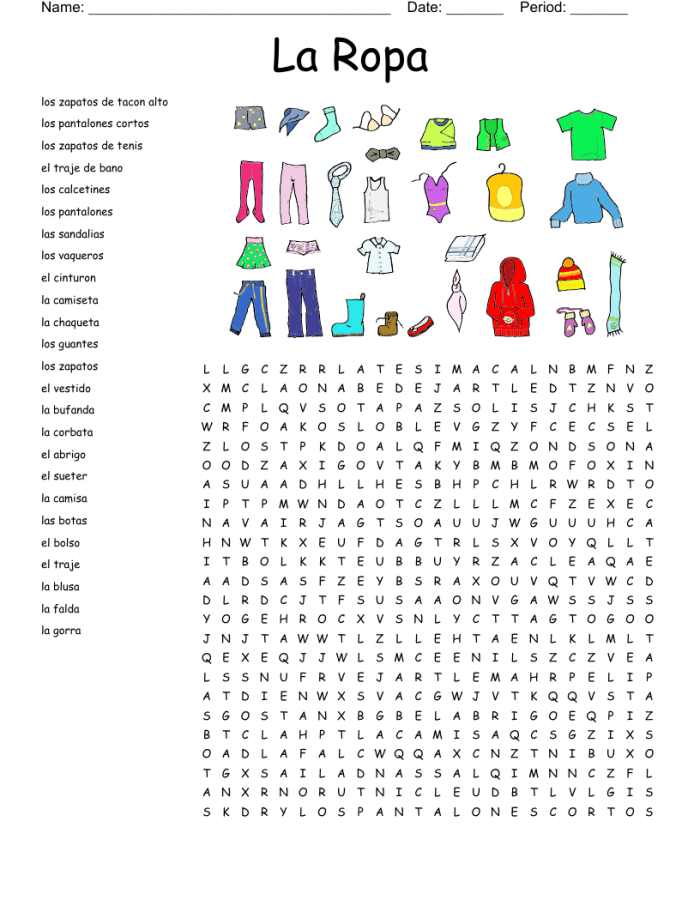 La Ropa worksheet for Second Grade