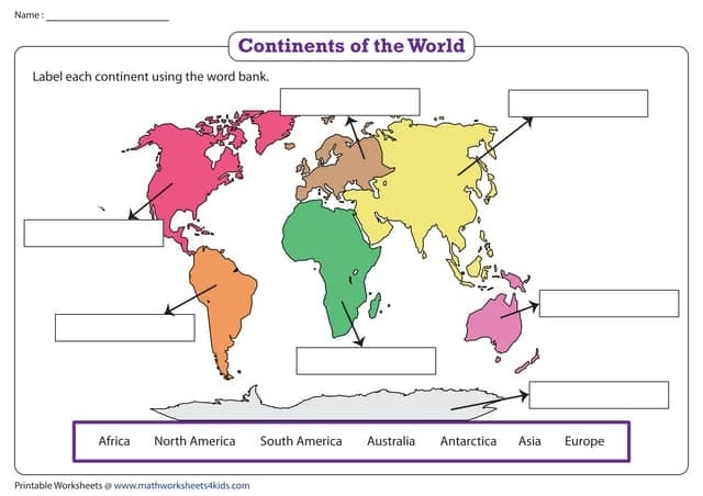 Label the continents on this engaging cut-and-paste worksheet for first graders. Fun geography activity for young learners to explore the continents!