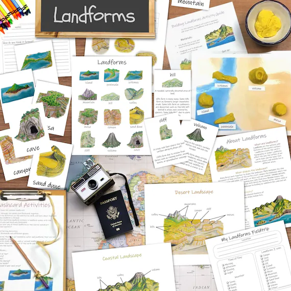 Fourth grade student matching different landforms on a geography worksheet