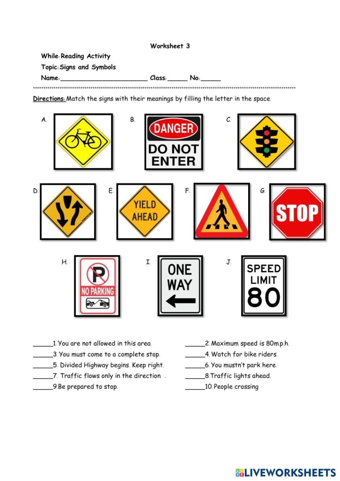 Sixth grade students completing a language context matching worksheet activity