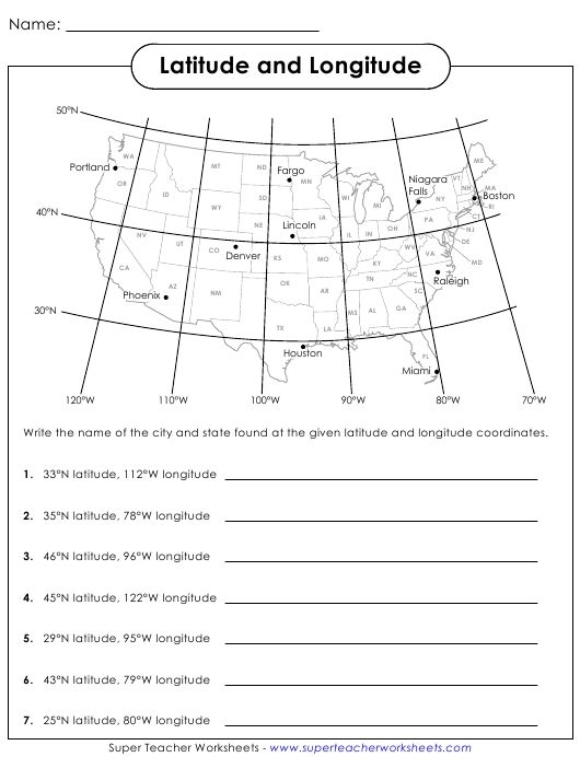 Fourth grade student using a latitude and longitude map skills worksheet