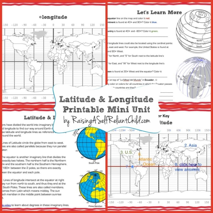 Latitude and Longitude worksheet for fourth graders to develop map skills