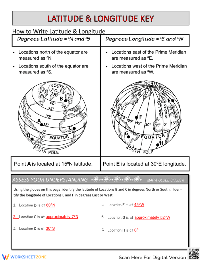 Latitude and Longitude worksheet featuring a colorful map for fourth graders