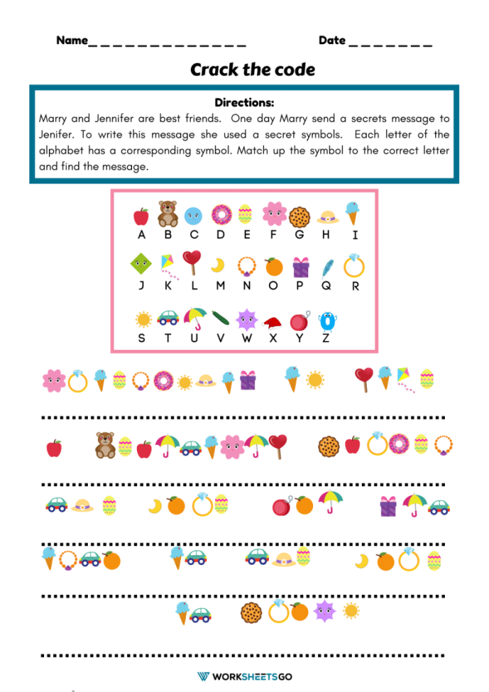 LCM Crack the Code Worksheet for Grade 6 Math Practice 9 Sixth grade math worksheet featuring a code-breaking activity to practice finding the least common multiple