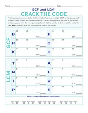 LCM Crack the Code Worksheet for Grade 6 Math Practice 13 Sixth grade student solving a least common multiple code-breaking worksheet