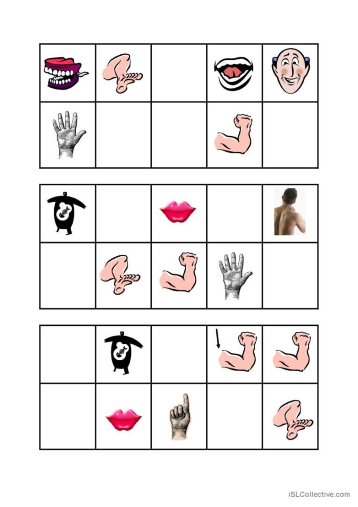 Illustration of a worksheet focused on identifying body parts in French for third graders