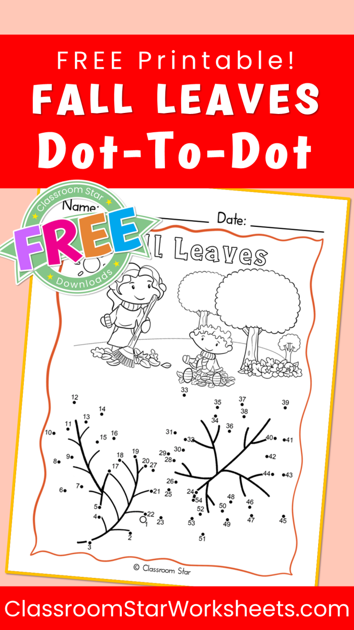 Leaf dot to dot worksheet for second graders featuring a budding branch design