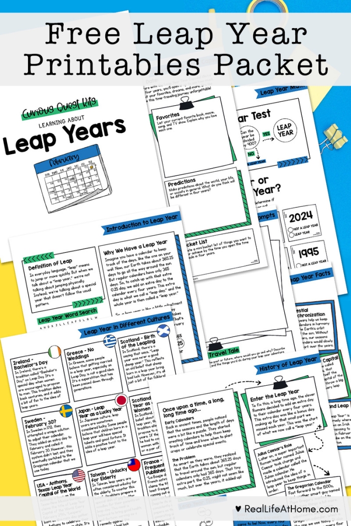 A calendar illustration showing February 29th highlighted with a special leap year symbol for second grade students learning about why leap years happen every four years