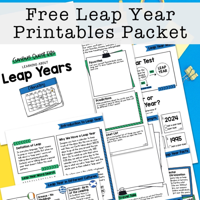Second grade students learning about the science of leap years on a printable worksheet