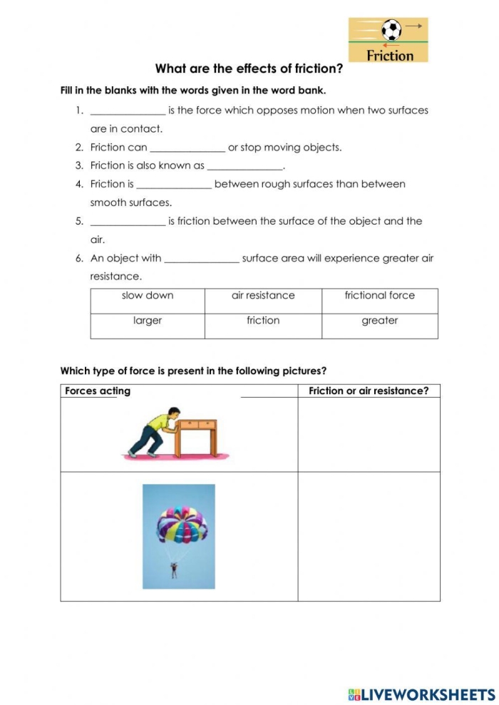 Learn About Force: Friction worksheet for data and graphing activities Kids exploring friction concepts in a worksheet for second graders