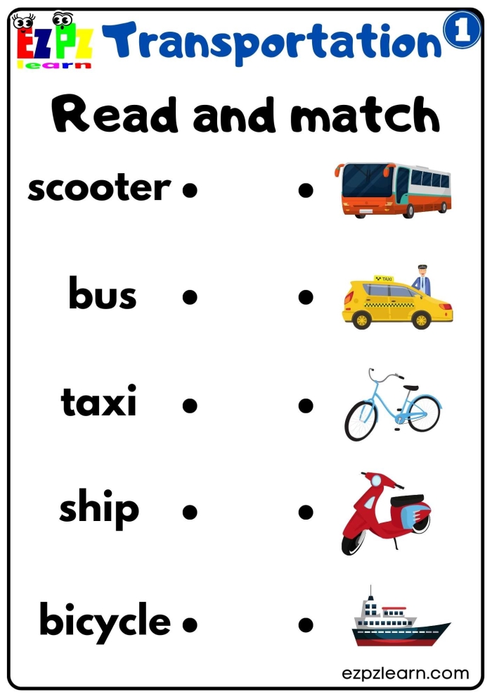 Transportation matching activity for kindergarten learners Worksheet for matching individuals with their modes of transportation for Pre-K students