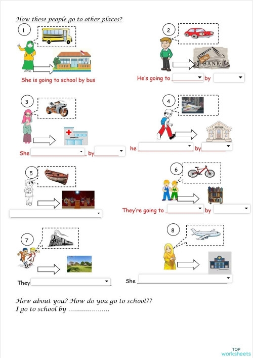 Engaging transportation matching activity for Pre-K students Children matching individuals to their modes of transport on a colorful worksheet