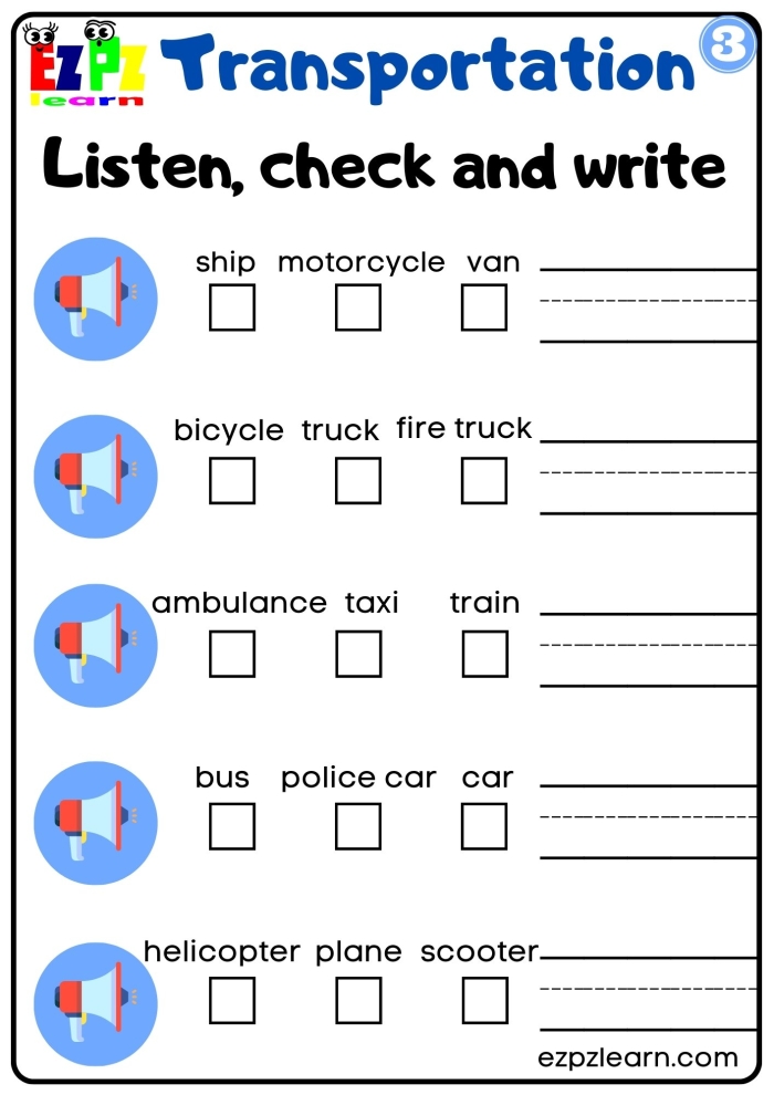 Learn About Transportation worksheet for Pre-K students Worksheet for preschoolers matching transportation methods to people