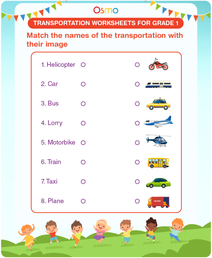 Learn About Transportation worksheet for Pre-K students Worksheet for preschoolers matching individuals to their modes of transportation