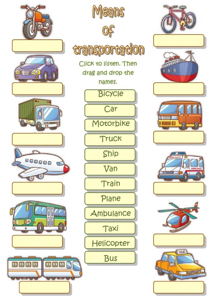 Fun learning activity for kids about different ways to travel Worksheet for preschoolers to match individuals with their mode of transportation