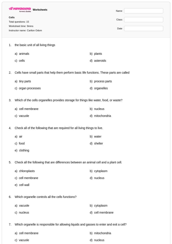 Fifth grade science worksheet illustrating the skeletal structure of a human hand and wrist