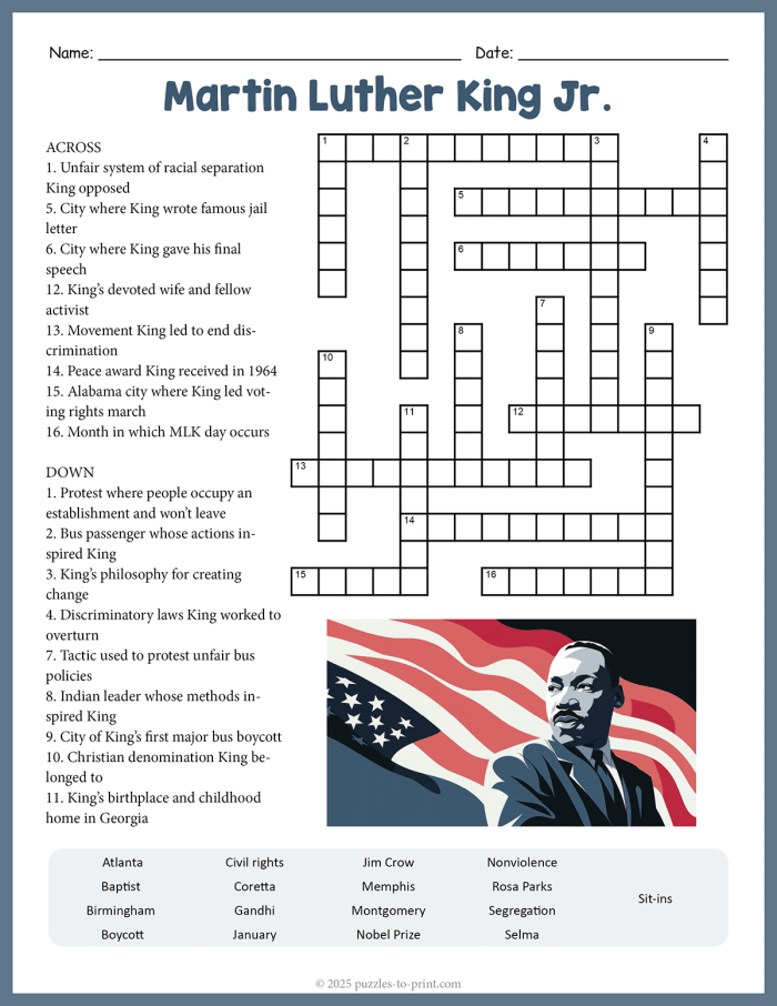 Civil Rights Leaders Word Puzzle worksheet for fifth graders focusing on American history