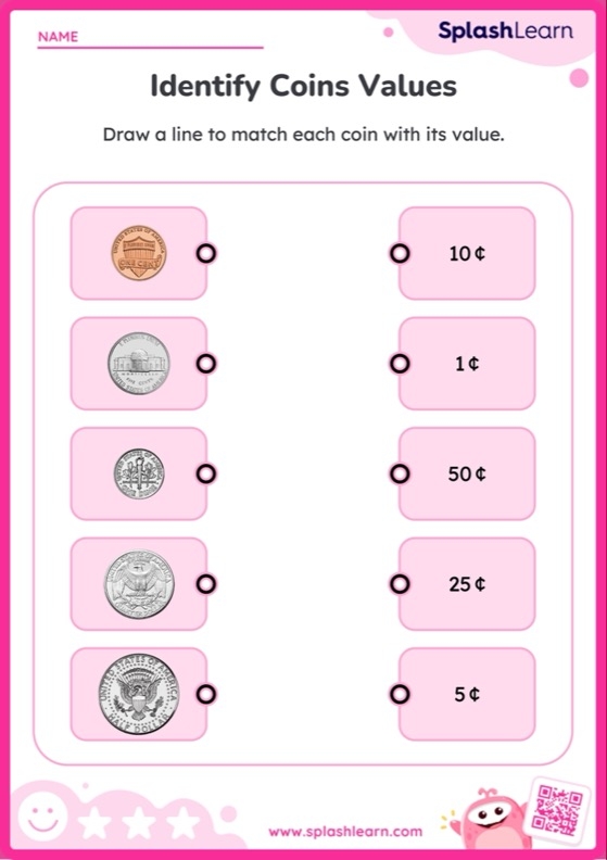 Colorful Coin Matching worksheet for kindergarten students to improve coin recognition skills