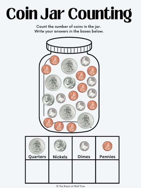 Worksheet for teaching kindergarten students about the nickel and its value of five cents