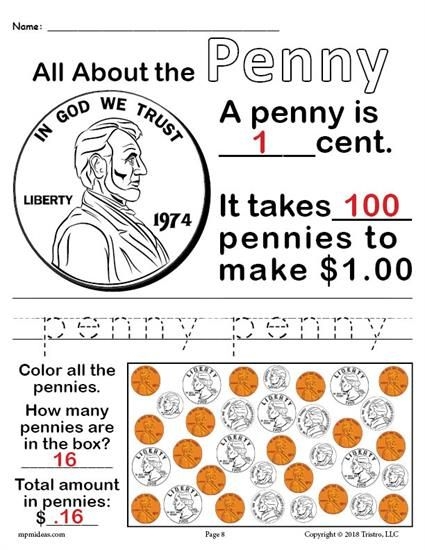 Kids engaging with the Learn the Coins: The Penny worksheet, tracing letters and counting coins. Fun educational activities for Kindergarten phonics practice.