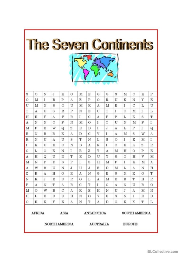 Third grade student working on a Seven Continents Crossword puzzle about global geography