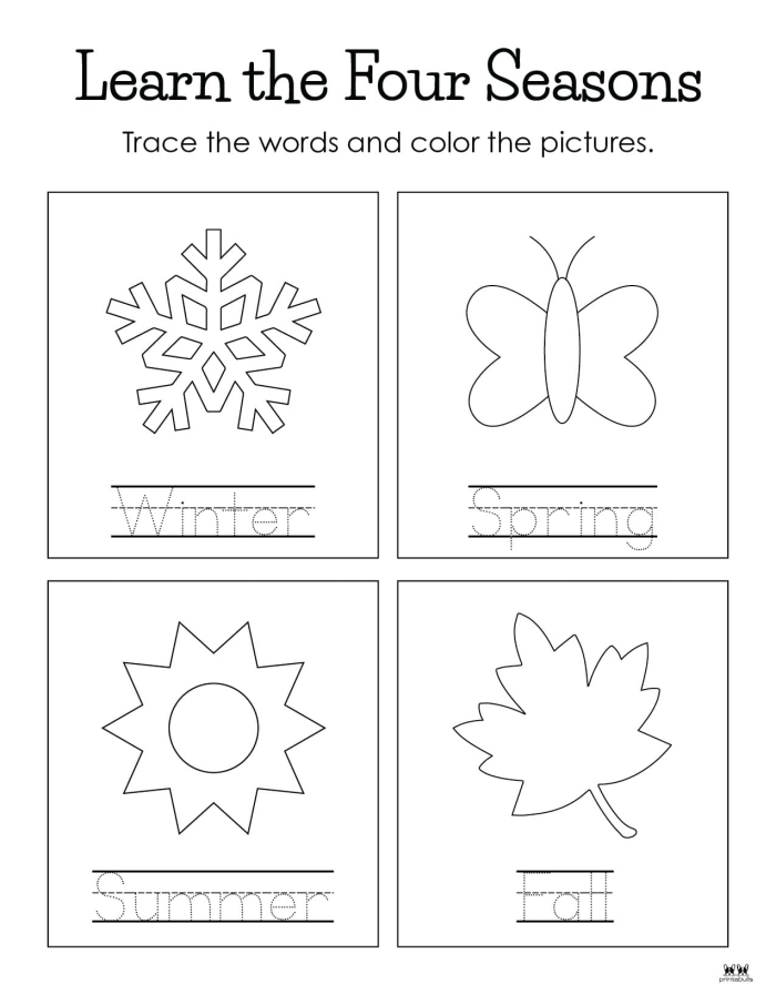 Four Seasons Activity Placemat worksheet featuring seasonal images for coloring