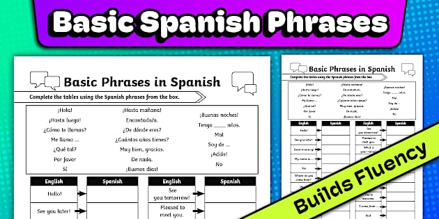 Basic Spanish Phrases worksheet for Second Grade