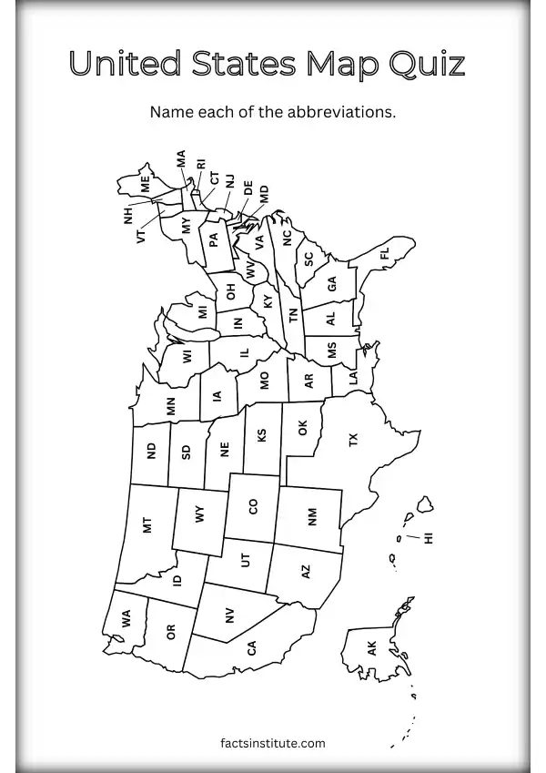 Map the States: State Abbreviations worksheet for Fifth Grade