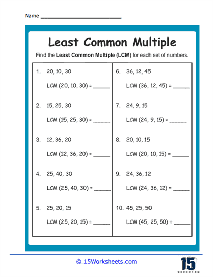 Least Common Multiple: Part 1 worksheet for Fifth Grade