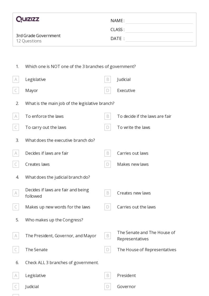 Sixth grade graphic organizer worksheet about the functions and structure of the federal legislative branch