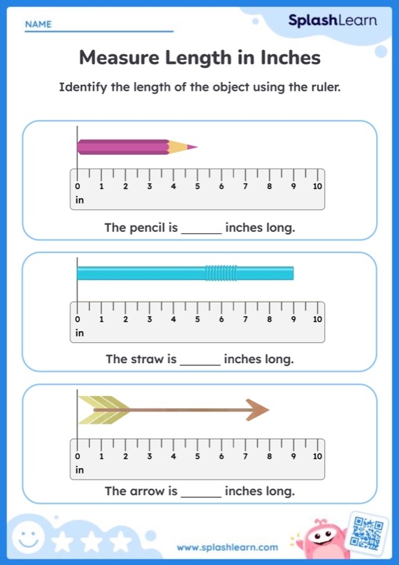A first grade student using a ruler to measure colorful shoelaces on a worksheet