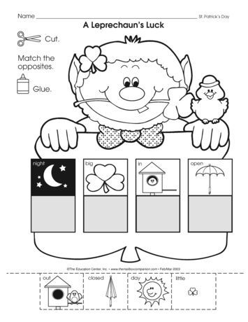 Leprechaun Match Worksheet Number 15 Ratios and Proportions Activity Kindergarten math worksheet featuring a matching activity with colorful leprechaun characters